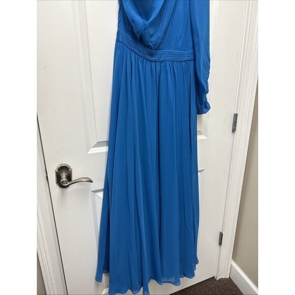Sachin & Babi Size 2 Blue Makayla One-Shoulder Blouson-Sleeve Gown Dress Prom - Picture 7 of 15